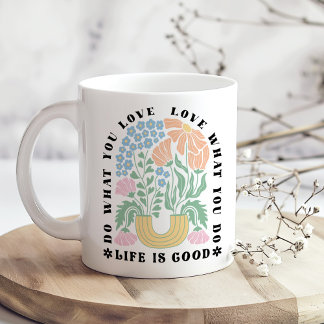 Caneca De Café Arco Floral Retro "Faça o que você ama"