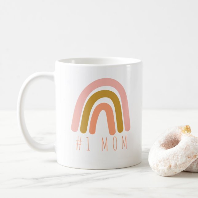 Caneca de Café ARCO-ÍRIS #1 MÃE com NOMES (Com Donut)