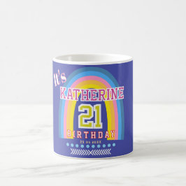 Caneca De Café Arco-íris 21 Aniversário Azul