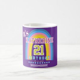 Caneca De Café Arco-íris 21 Aniversário Roxo