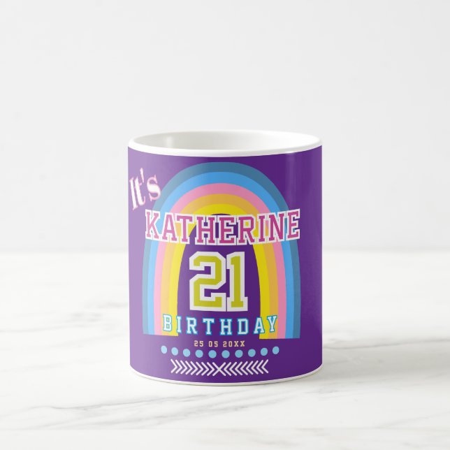 Caneca De Café Arco-íris 21 Aniversário Roxo (Centro)