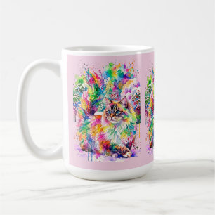Caneca De Café Arco-íris Caprichoso de Aquarela Gato Fofo no Inve