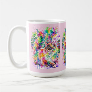 Caneca De Café Arco-íris Caprichoso de Aquarela Gato Fofo no Inve