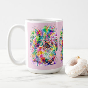 Caneca De Café Arco-íris Caprichoso de Aquarela Gato Fofo no Inve