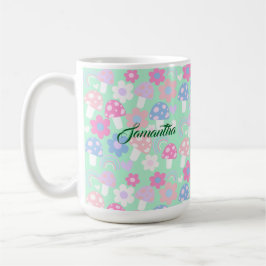 Caneca De Café Arco-Íris, Cogumelos Frescos E Flores