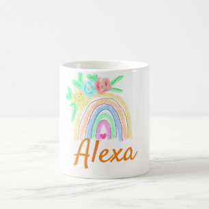 Caneca De Café Arco-íris colorido em aquarela boho floral adicion