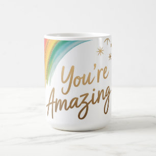 Caneca De Café Arco-íris com Glitter Dourado e Texto "Você é Incr