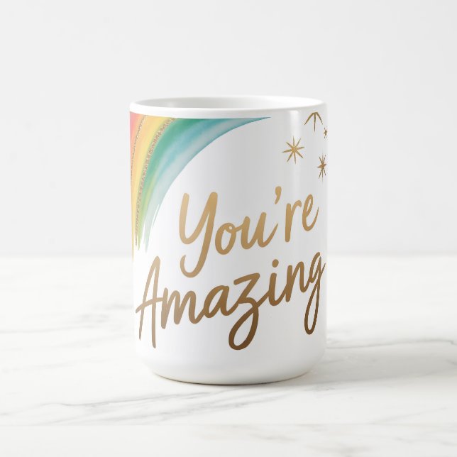 Caneca De Café Arco-íris com Glitter Dourado e Texto "Você é Incr (Centro)