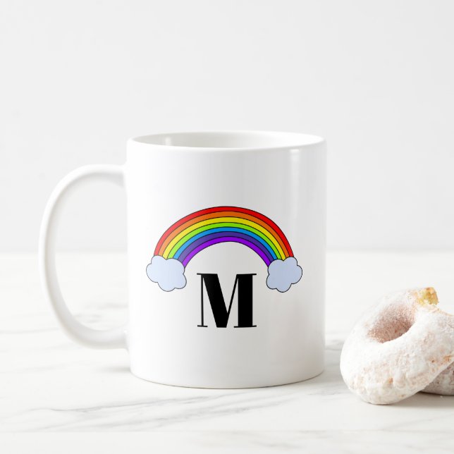 Caneca De Café Arco-íris com inicial do monograma (Com Donut)