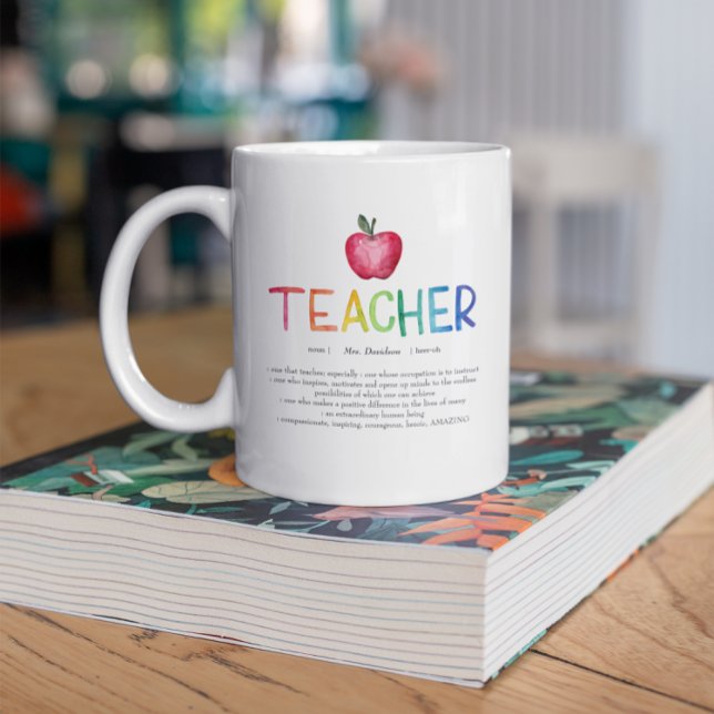 Caneca De Café Arco-íris de Aquarela Moderna Obrigada Professora  (Criador carregado)