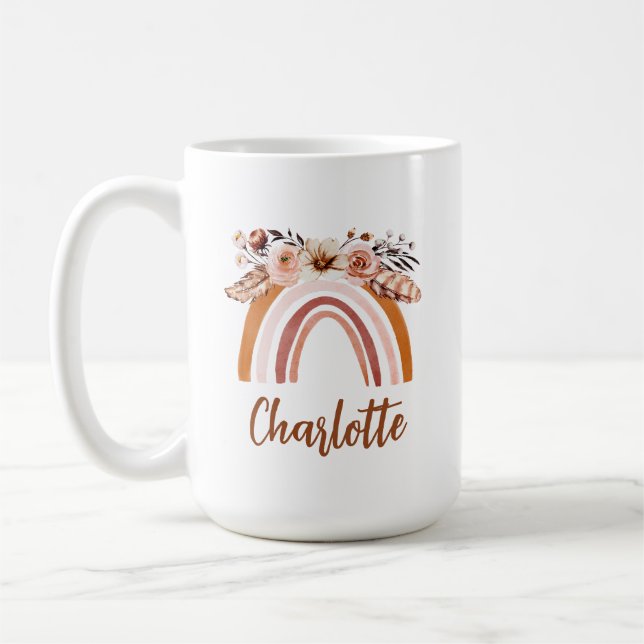 Caneca De Café Arco-Íris de Aquarela Personalizado Boho (Esquerda)