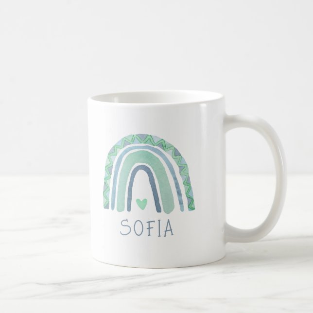 Caneca De Café Arco-íris de bico verde-mint e azul (Direita)