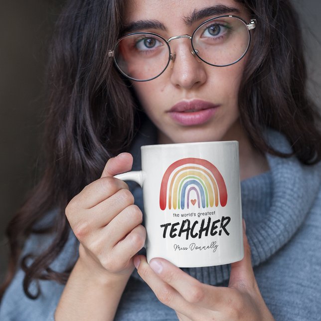 Caneca De Café Arco-íris do Melhor Professor do Mundo (Criador carregado)