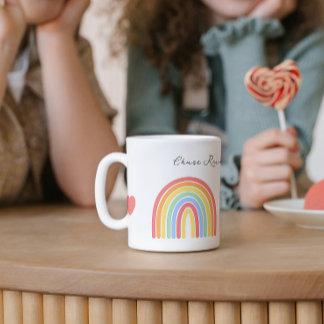 Caneca De Café Arco-Íris e Corações Inspiracionais