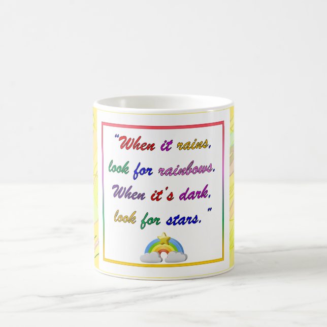 Caneca De Café Arco-Íris e Estrelas - Mug Amarelo Motivacional (Centro)