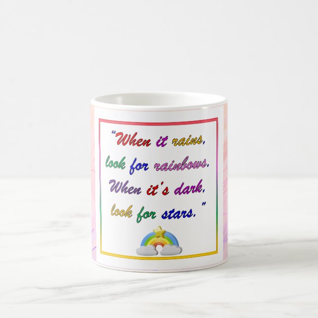Caneca De Café Arco-Íris e Estrelas - Mug Rosa Motivacional (Centro)