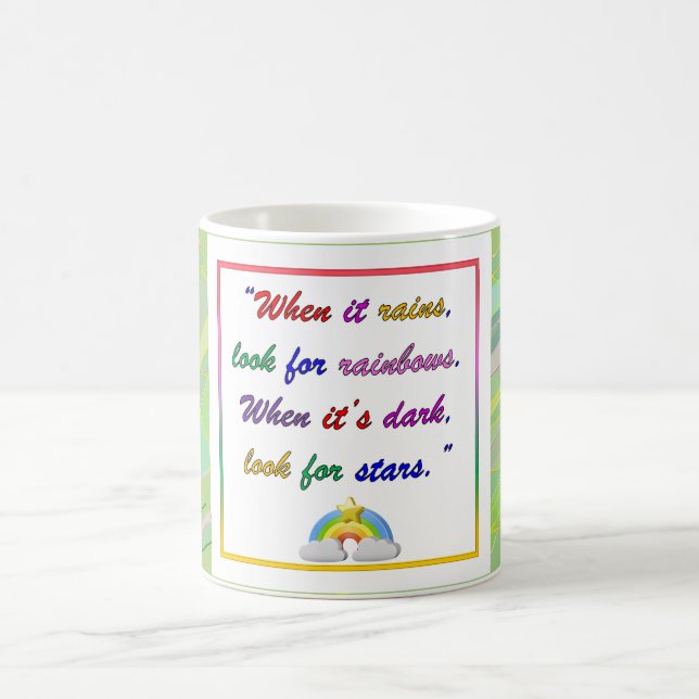 Caneca De Café Arco-Íris e Estrelas - Mug Verde Motivacional (Centro)