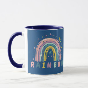 Caneca de Café Arco-Íris e Estrelas Pastel Fofa