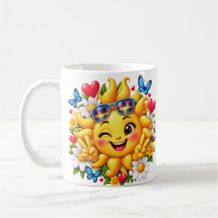 Caneca De Café Arco-íris Floral Sol Feliz