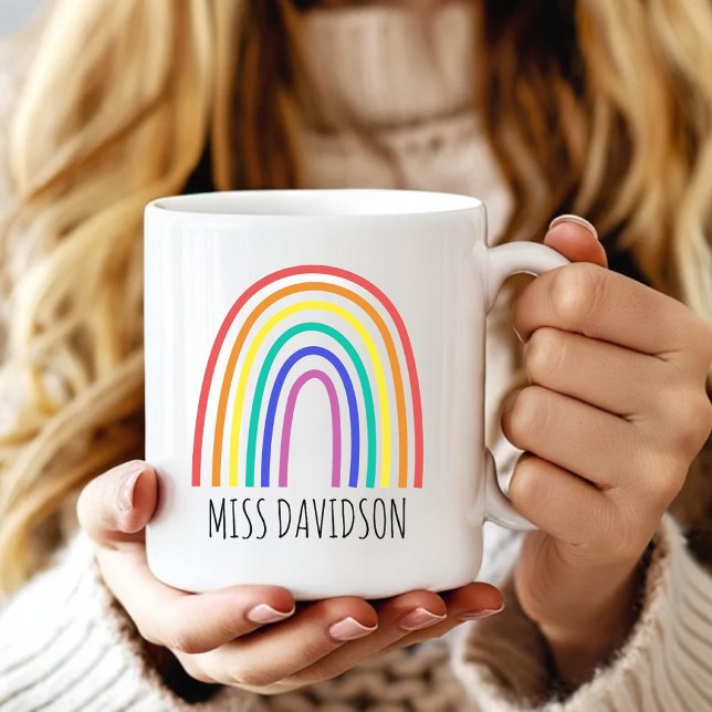 Caneca De Café Arco-íris moderno de volta ao professor nome perso (Custom Rainbow Teacher Name Mug, Back to School Teacher Mug, Teacher Appreciation Mug for Her)