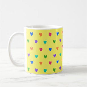 Caneca De Café Arco-íris polca corações em amarelo