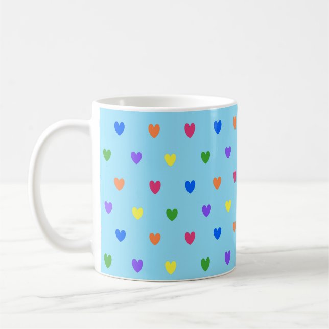 Caneca De Café Arco-íris polca corações em azul-bebê (Esquerda)
