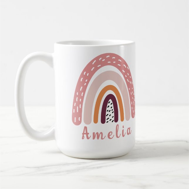 Caneca De Café Arco-íris Rosa Boho com Nome Personalizado (Esquerda)