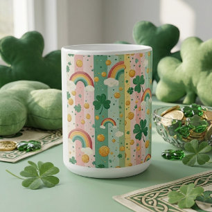 Caneca De Café Arco-íris Shamrocks Irlandês Pastel Rosa Verde