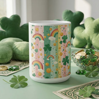 Caneca De Café Arco-íris Shamrocks Irlandês Pastel Rosa Verde