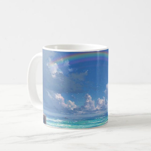 Caneca De Café Arco-íris sobre o oceano (Frente Esquerda)