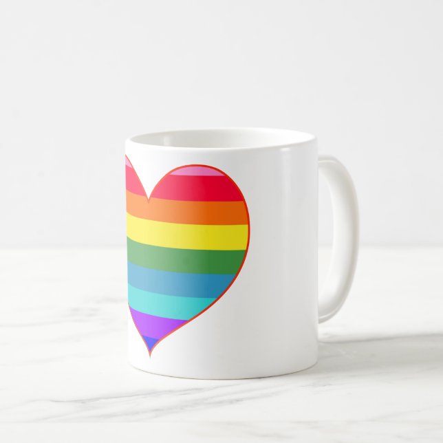 Caneca De Café Arco-Íris Stripes Coração (Frente Esquerda)