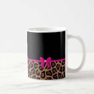 Caneca De Café Arco na moda do leopardo do rosa quente e do preto