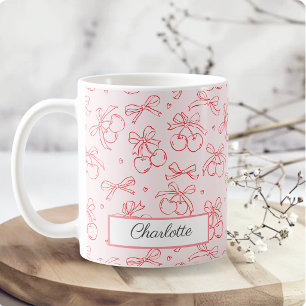 Caneca De Café Arco Rosa Cereja Vermelha Coquette Nome Personaliz
