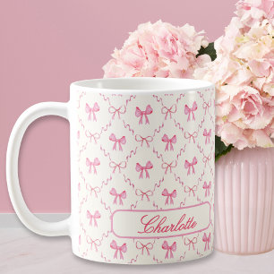 Caneca De Café Arco Rosa Coquette de Nome Personalizado