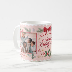 Caneca De Café Arco Rosa de Natal Foto da Família Feliz Natal