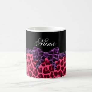 Caneca De Café arco roxo de leopardo rosa com nome personalizado