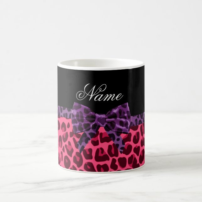 Caneca De Café arco roxo de leopardo rosa com nome personalizado (Centro)