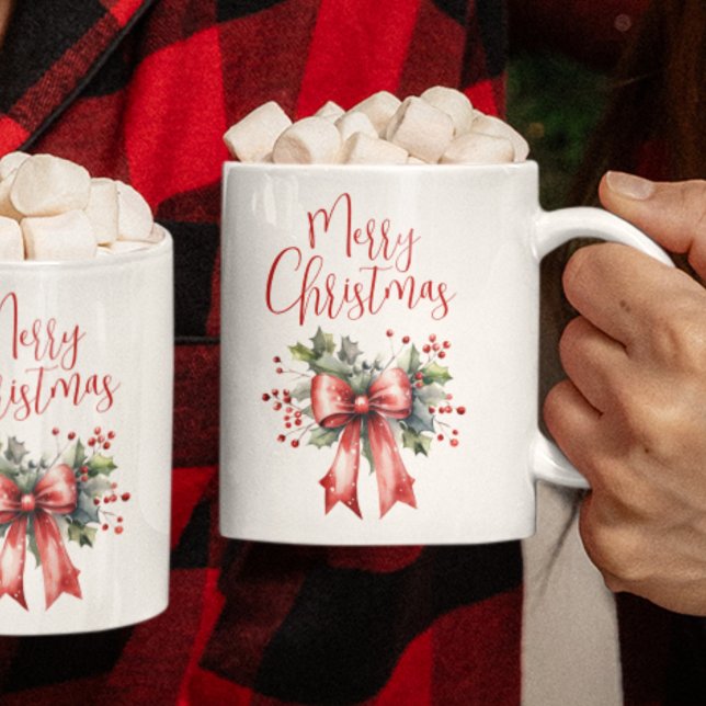 Caneca De Café Arco Vermelho de Script de Feliz Natal Moderno (Criador carregado)