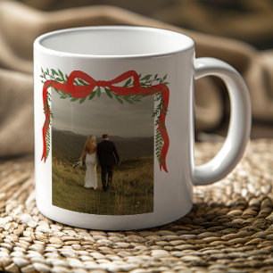 Caneca De Café Arco Vermelho Elegante com Foto de Natal com Verdu