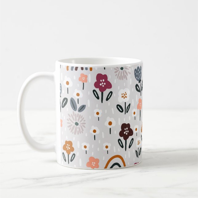Caneca De Café Arcos-Chuva Florais: Textura Sem Costura Desenhada (Esquerda)
