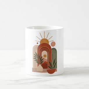 Caneca De Café Arcos de Sol Boho de Terracota Arte de Planta Mini