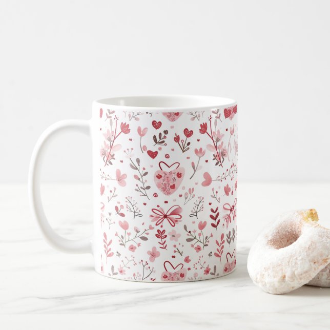 Caneca De Café Arcos rosa com flores (Com Donut)
