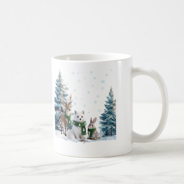 Caneca De Café Arctic Fox Moose and Hare Winter Wildlife Trio (Direita)