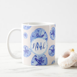 Caneca De Café Areia azul dólar aquarela nome personalizado do mo