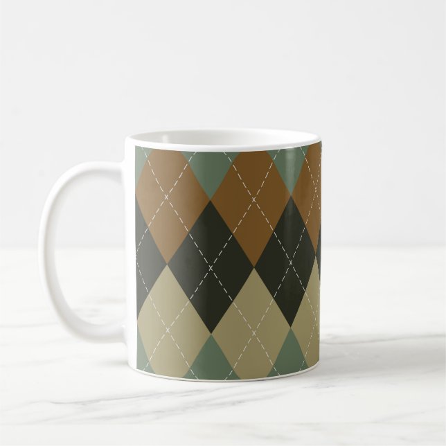 Caneca De Café Argyle Autumn: Chic Rhombus Castanho-Verde (Esquerda)