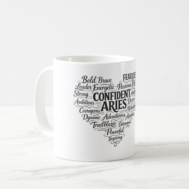 Caneca De Café Aries Coffee Mug | Zodiac Word Cloud (Frente Esquerda)