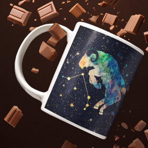 Caneca De Café Aries Constelle Zodiac Watercolor Stars Galaxy