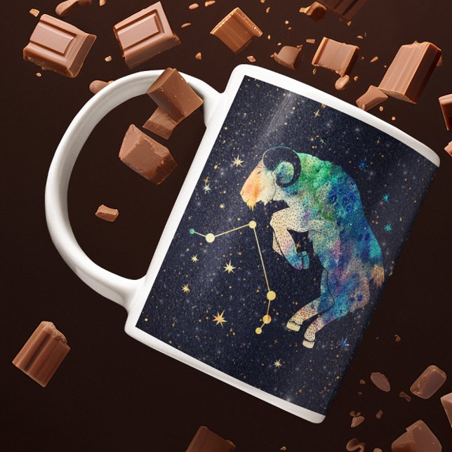 Caneca De Café Aries Constelle Zodiac Watercolor Stars Galaxy (Criador carregado)
