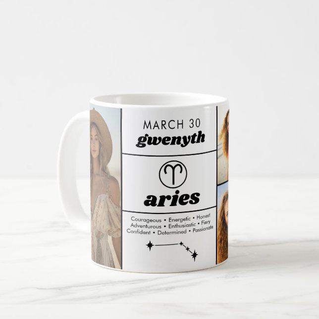 Caneca De Café Aries Custom Birthday Zodiac - Colagem de Fotos 5 (Frente Esquerda)