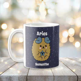 Caneca De Café Áries Ilustrados Cute, Zodiac Personalizado